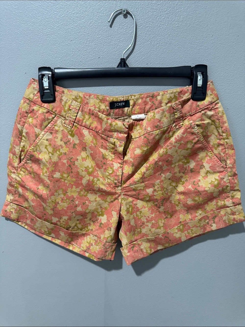 J. Crew Coral and Yellow Floral Cotton Blend Shorts 3 1/2 “ inseam